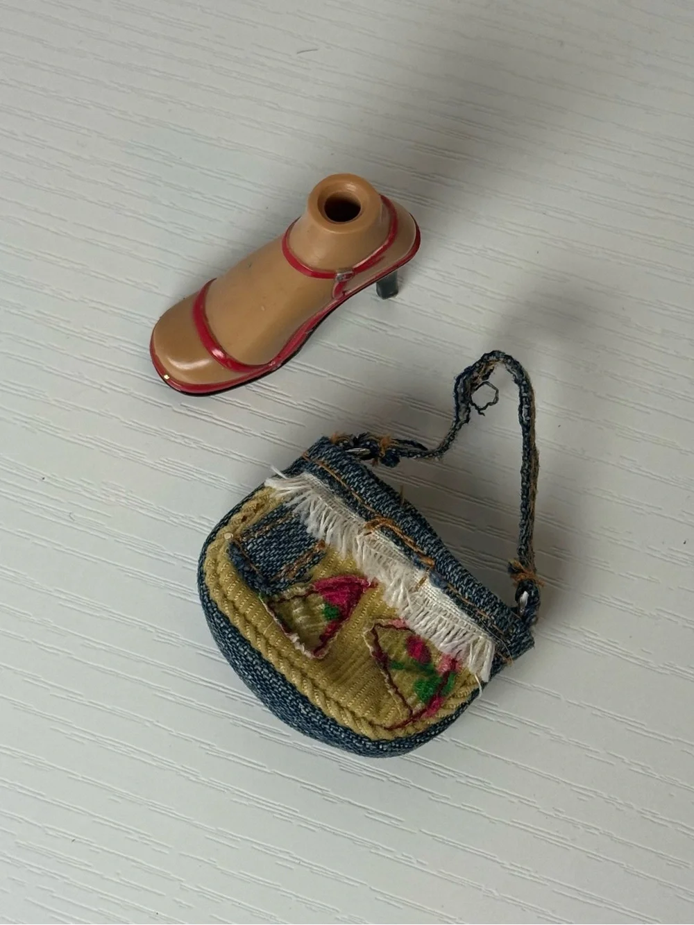 Mini Doll High Heel and Denim Shoulder Bag Set - Red & Blue